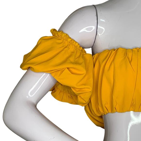 SHEIN NWOT Crop Top Off Shoulder Mustard Size XS - Picture 3 of 9
